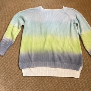 525 America women's size S ribbed chunky knit sweater ombre blue green cotton